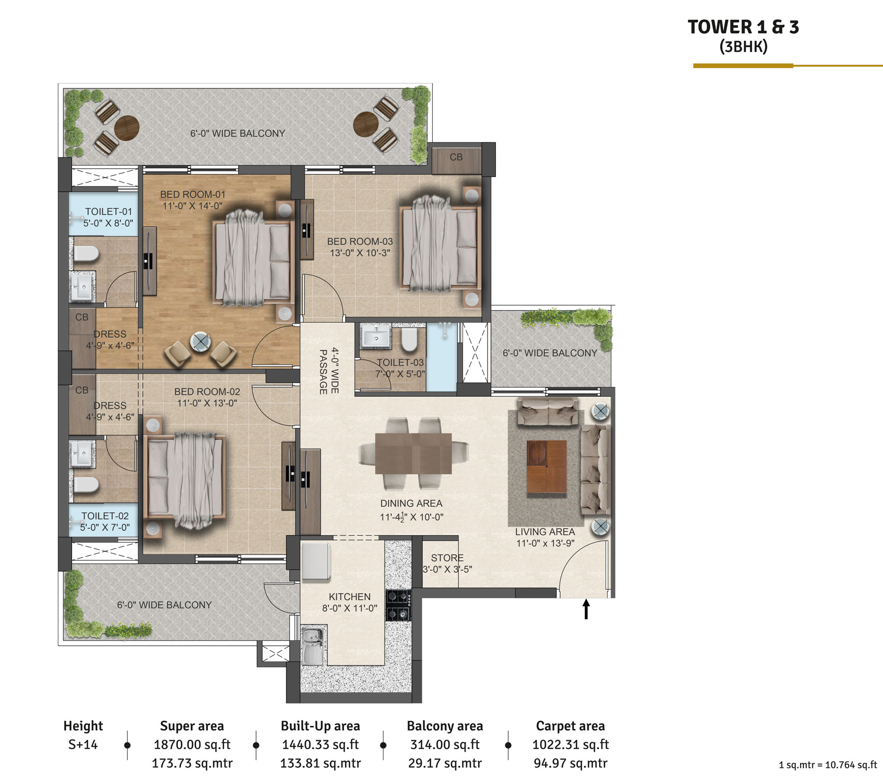 Tower 2 - 3BHK+ Utility