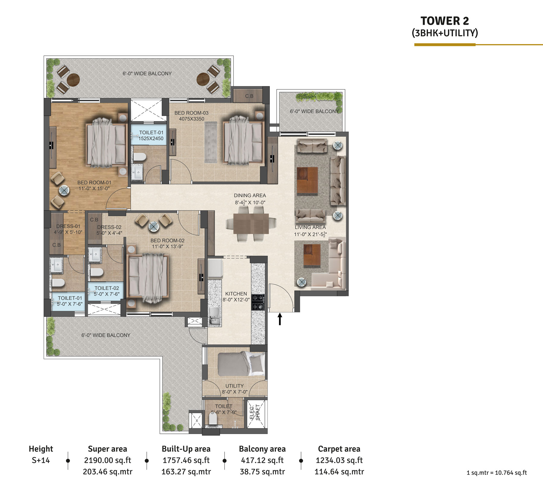 Tower 2 - 3BHK+ Utility