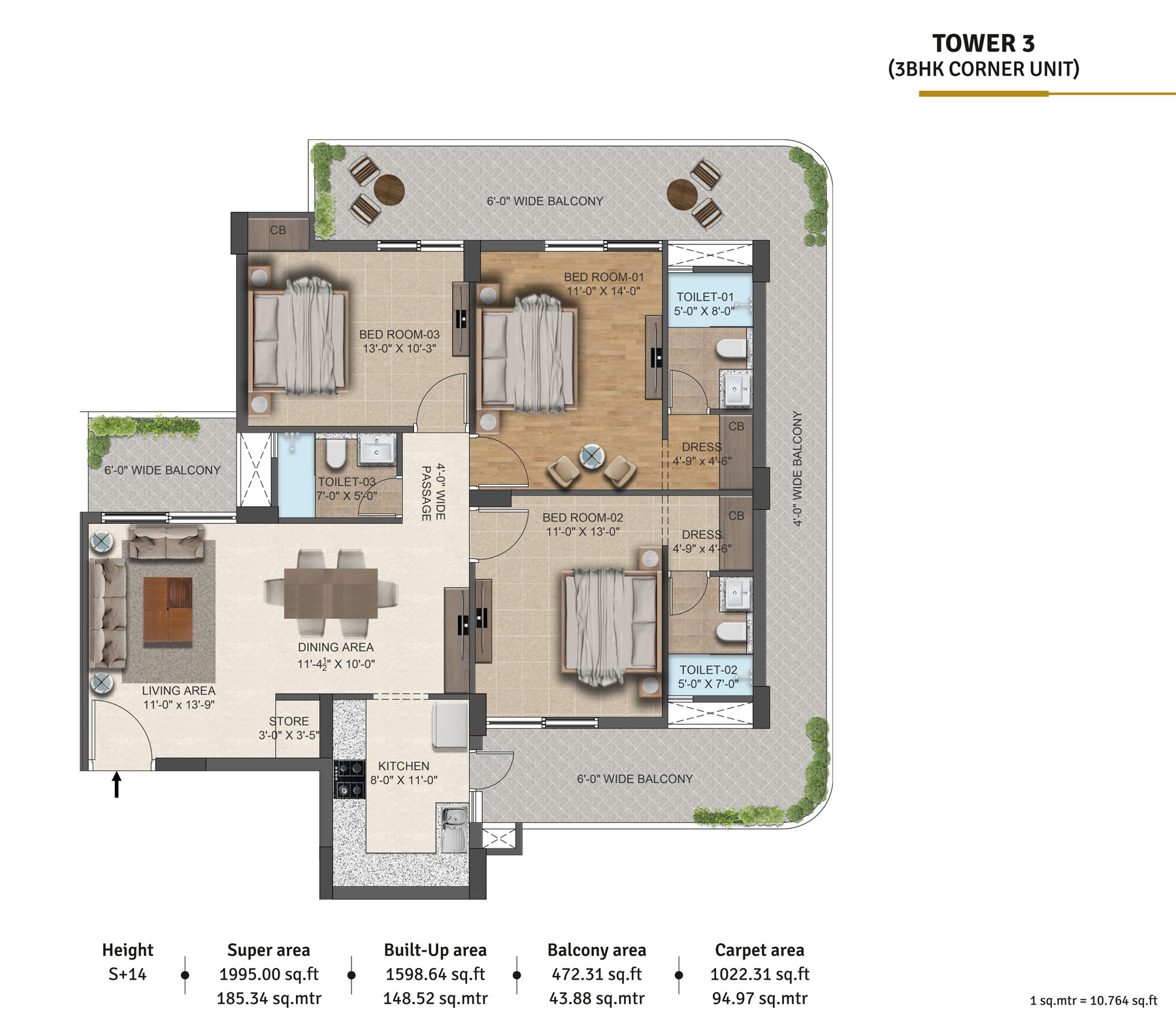 Tower 2 - 3BHK+ Utility