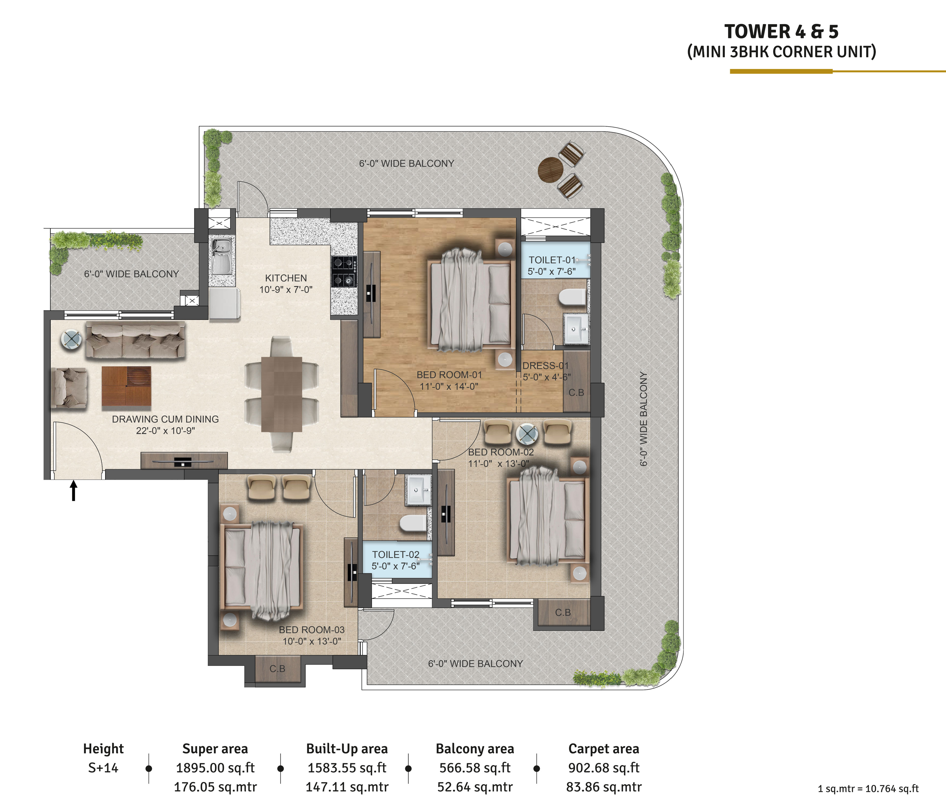 Tower 2 - 3BHK+ Utility